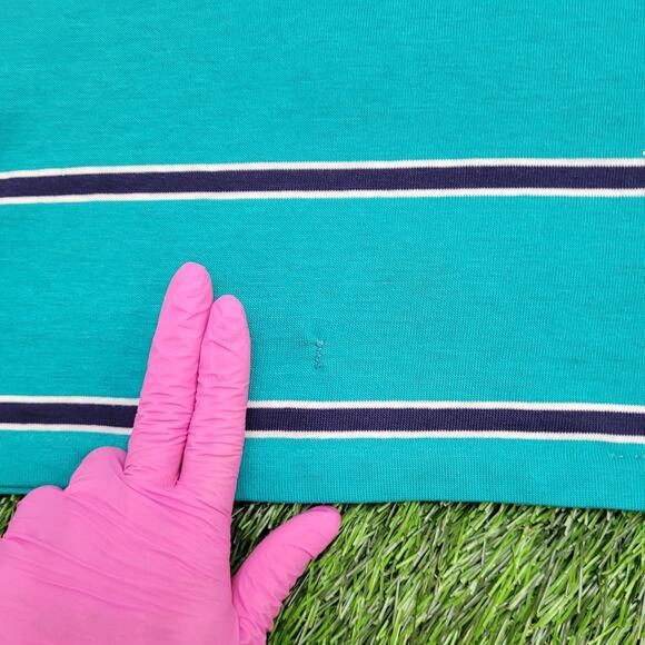 Vintage 90s Blank Stripes Shirt Womens Large 21x24 Green USA - Picture 6 of 12